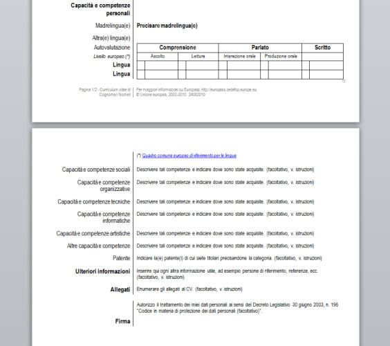 Modello Curriculum Vitae Europeo Mac 4w Tagplus Com Br