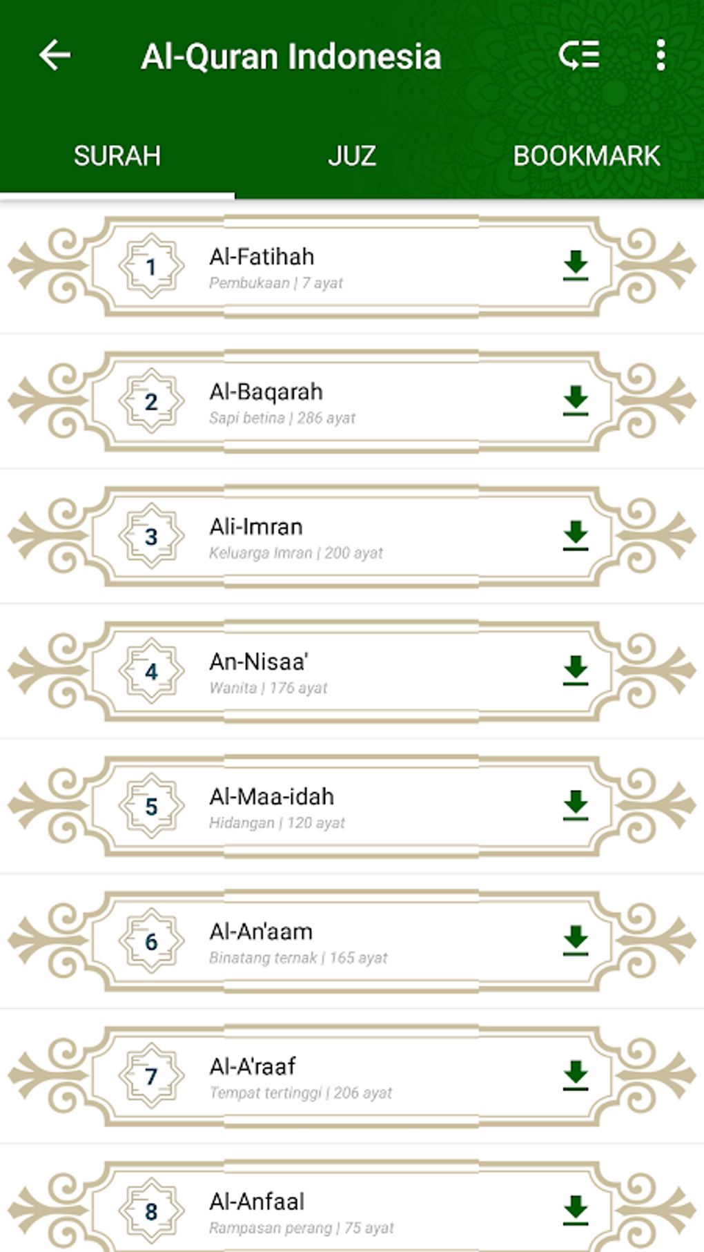 Al Quran dengan tulisan Arab dan terjemahan dalam bahasa Indonesia