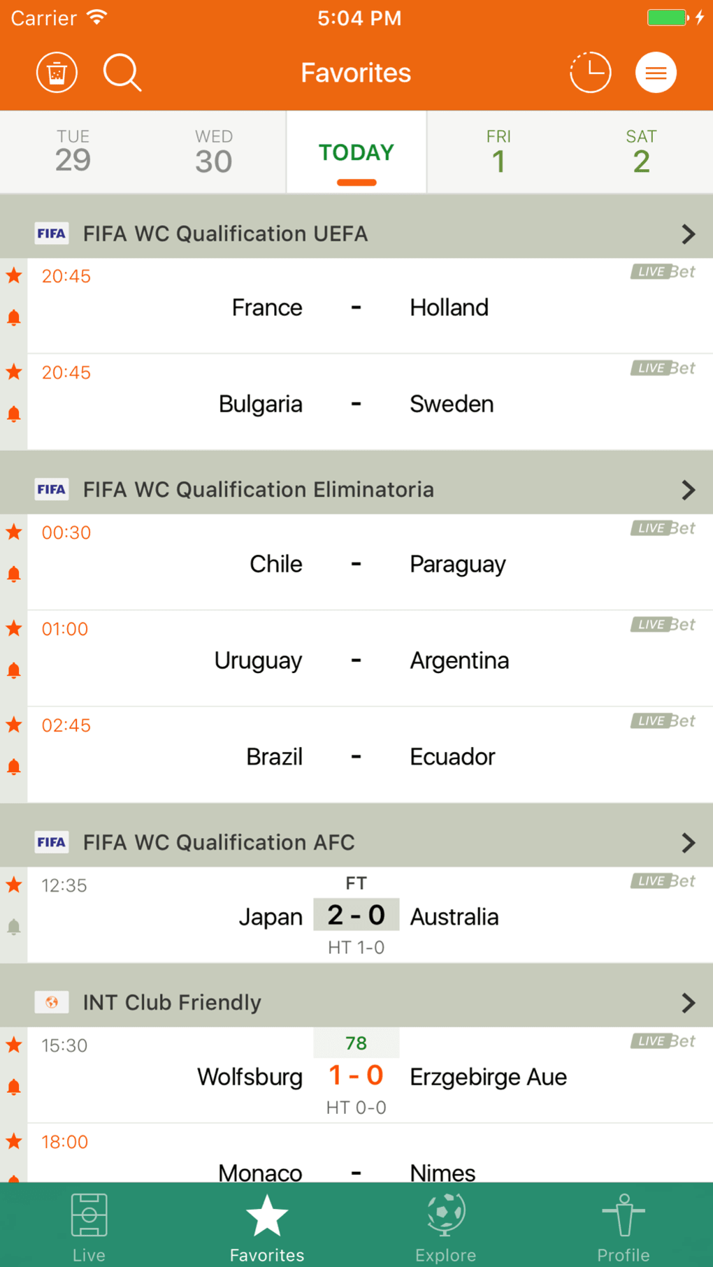 Futbol24 soccer livescore app for iPhone