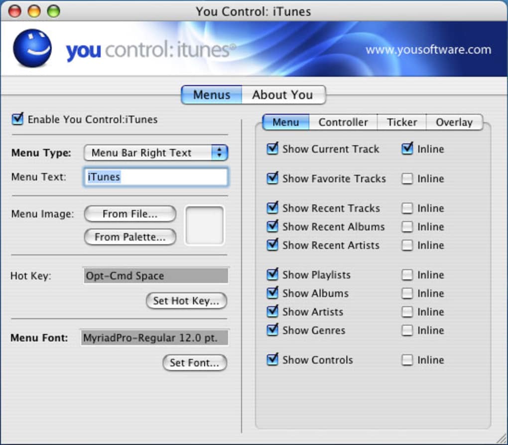 Как пользоваться tunes. You Control. Инлайн меню. Колесо громкости программа. Show Overlay Control.