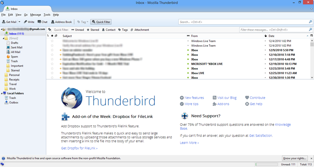 mozilla thunderbird status