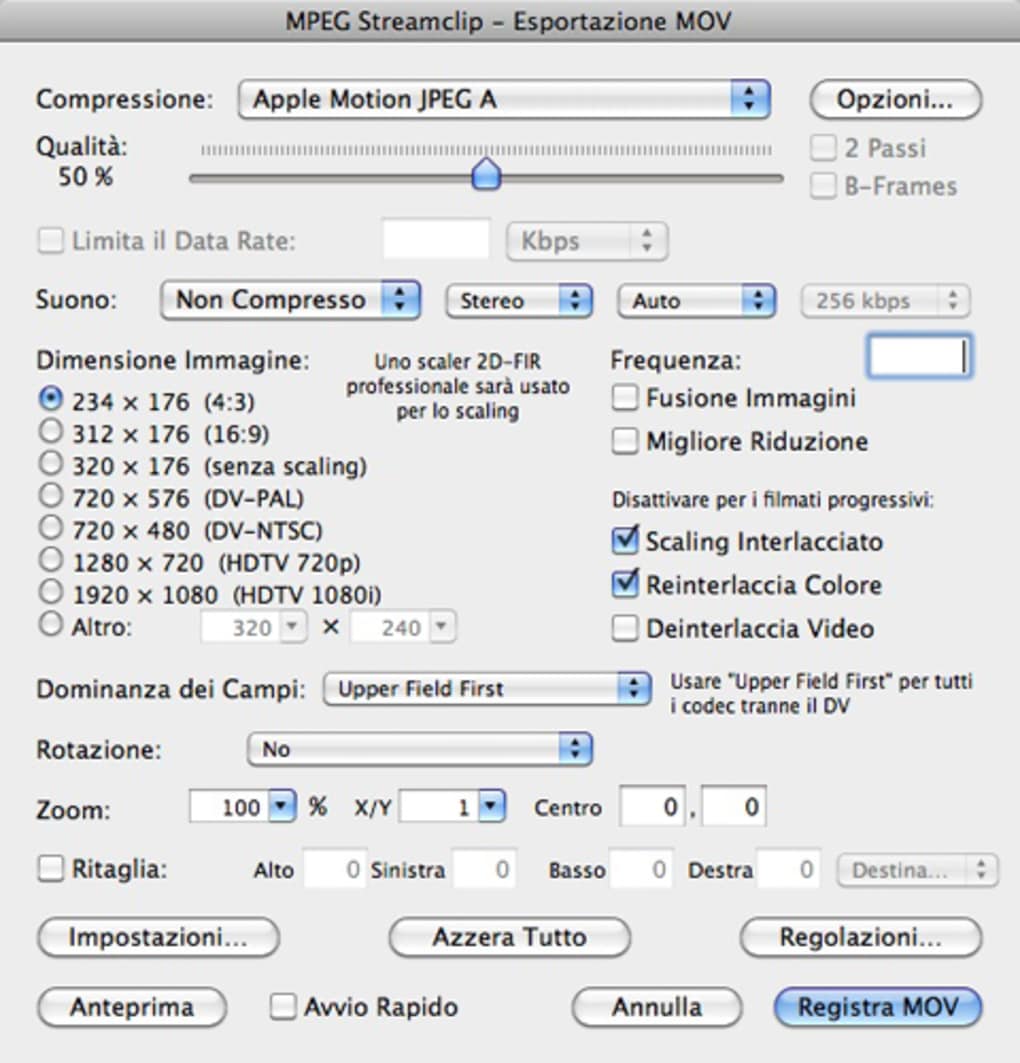 settings for mpeg streamclip