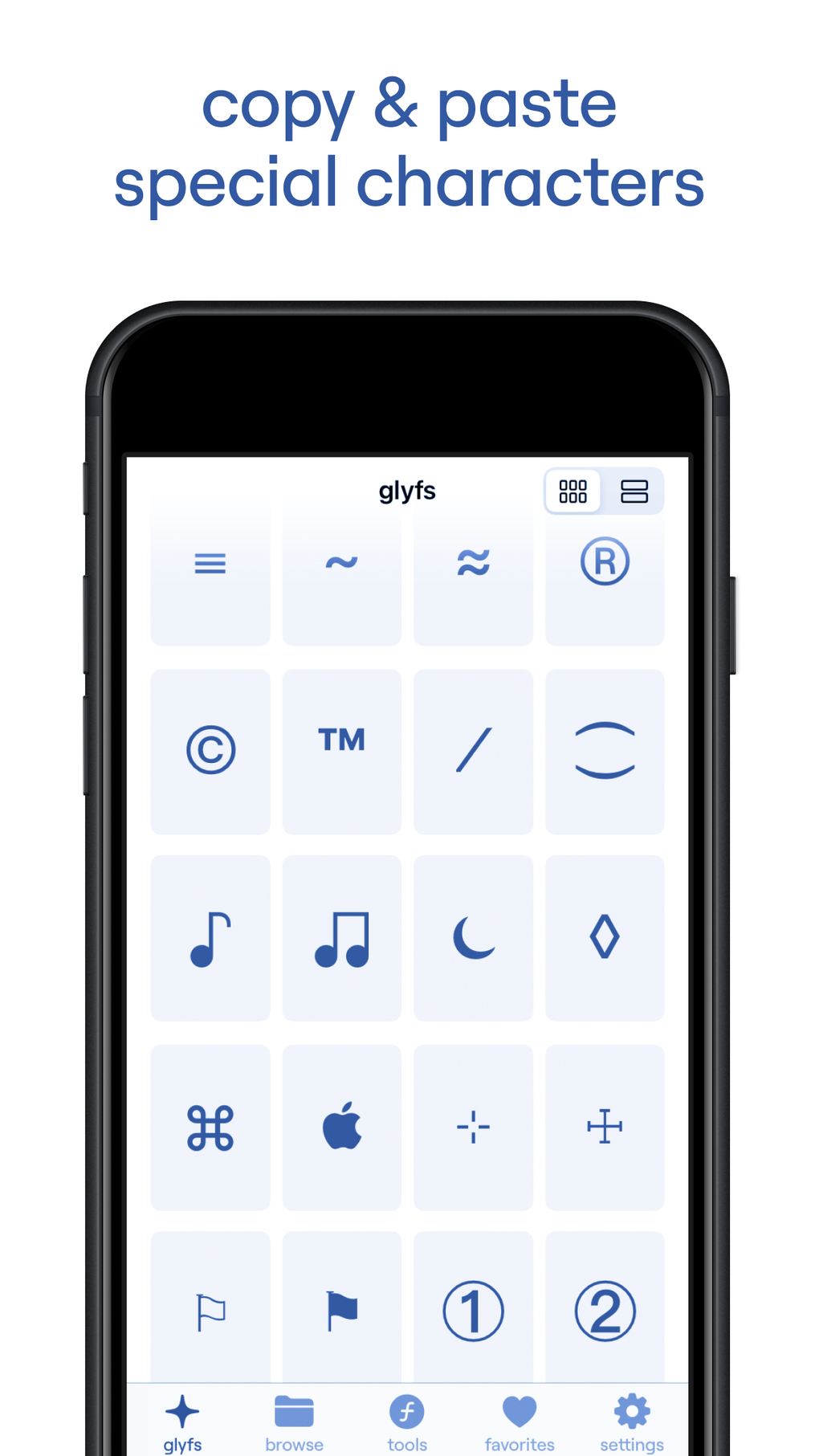 unicode symbols: glyfs for iPhone - Download