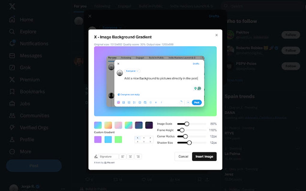 X Image BG Gradient Google Chrome 용 - 확장 프로그램 다운로드