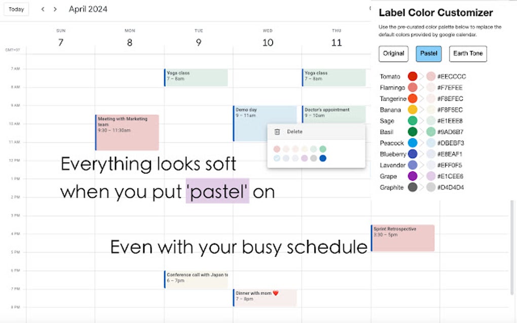 LabelColorCustomizer for Google Calendar สำหรับ Google Chrome ส่วน
