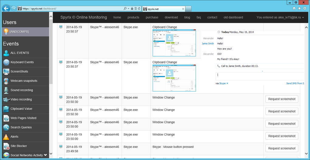 spyrix activity monitoring