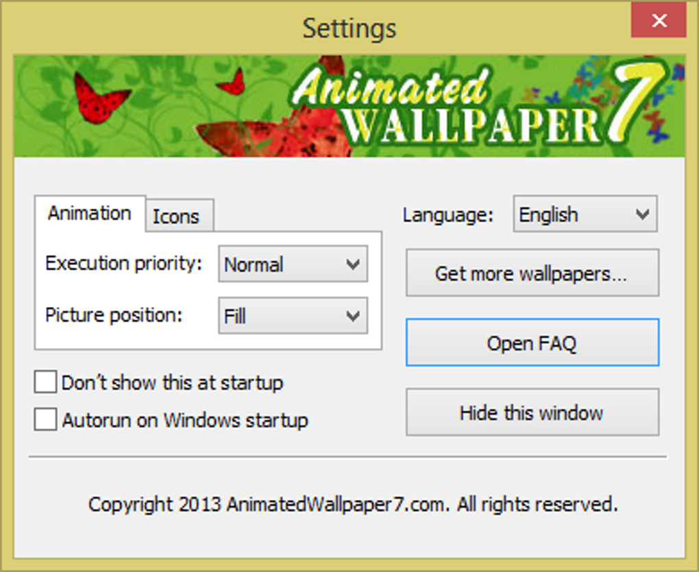 Animations settings. Animations settings