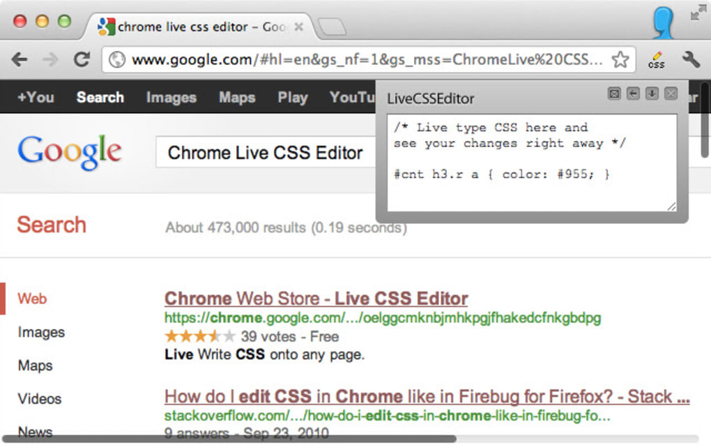 CSS Live. CSS Chrome Extension. Chrome Extension Visual CSS Editor. Chrome editor
