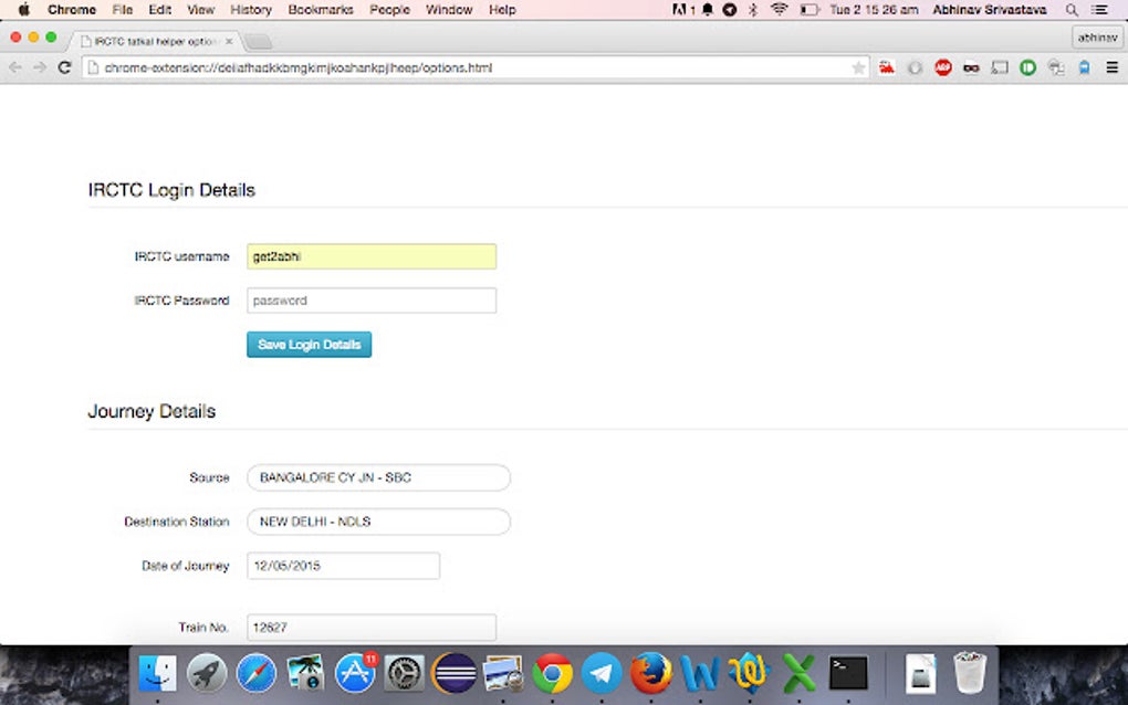 IRCTC Tatkal Helper for Google Chrome Extension Download