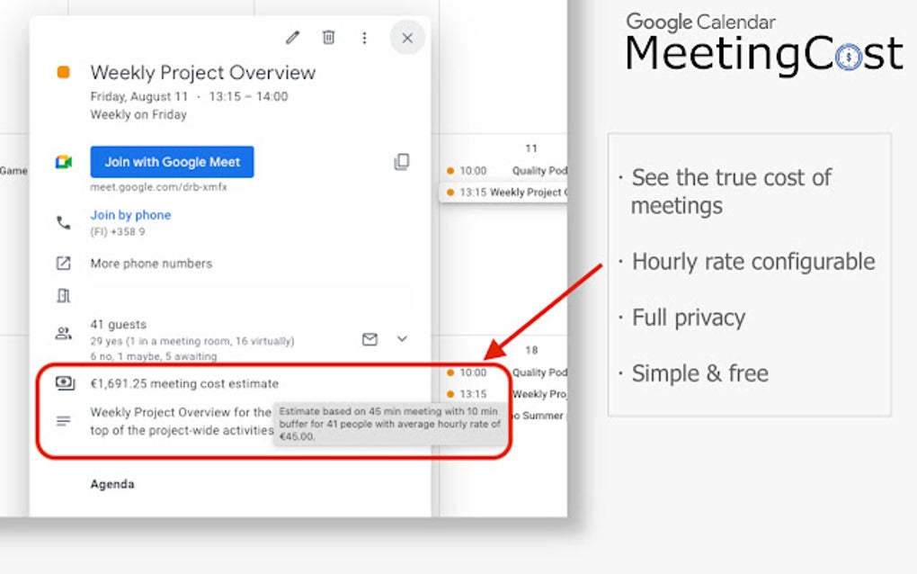 Google Calendar Meeting Cost For Google Chrome Extension Download