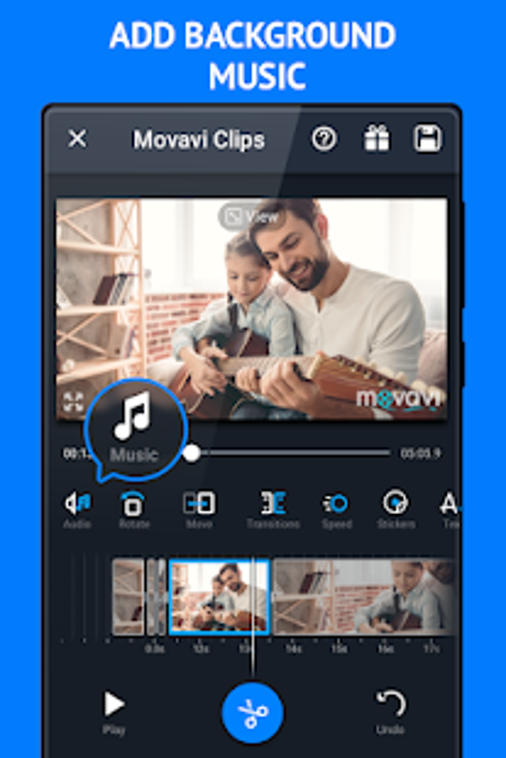 Добавить музыку в видео. Movavi clips. Видеоредактор Movavi clips. Видеоредактор на телефон. Приложение видеоредактор для андроид.