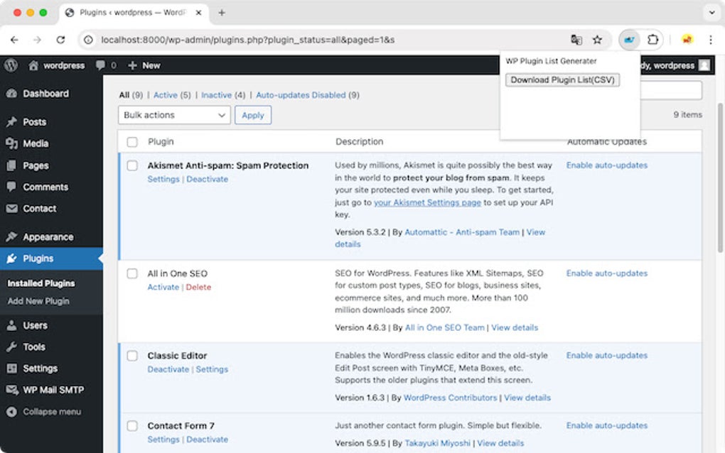 WP Plugin List Generater สำหรับ Google Chrome - ส่วนขยาย ดาวน์โหลด