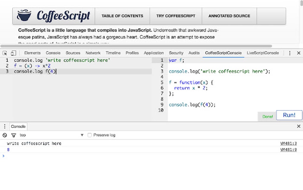 CoffeeScript Console 3 for Google Chrome - Extension Download
