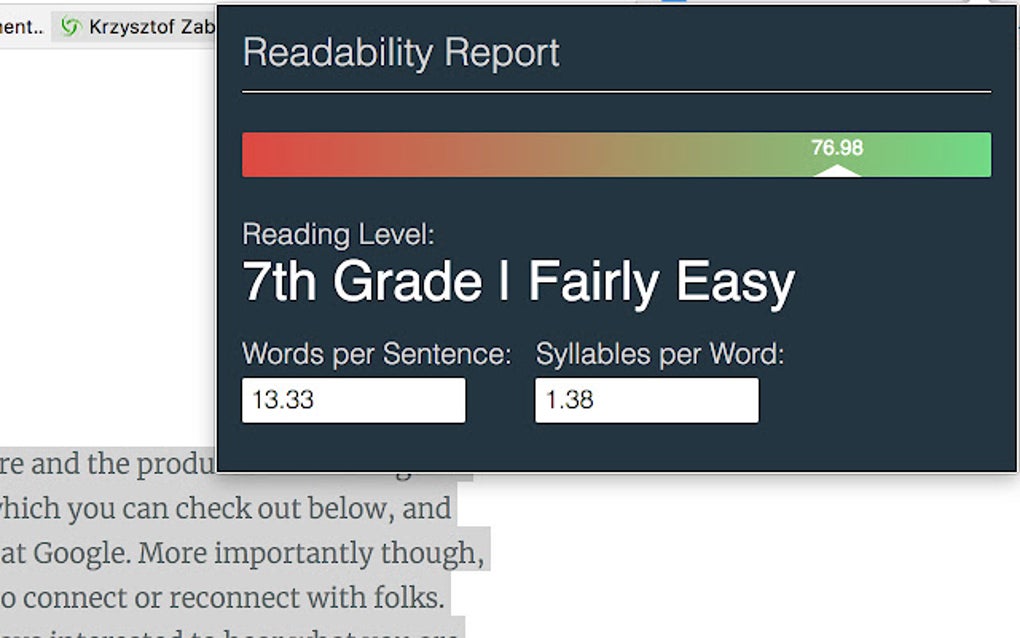 Readability Score for Google Chrome - Extension Download