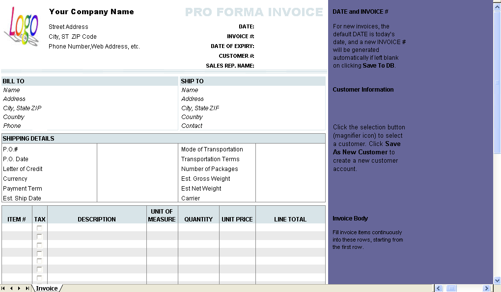 proforma invoices templates