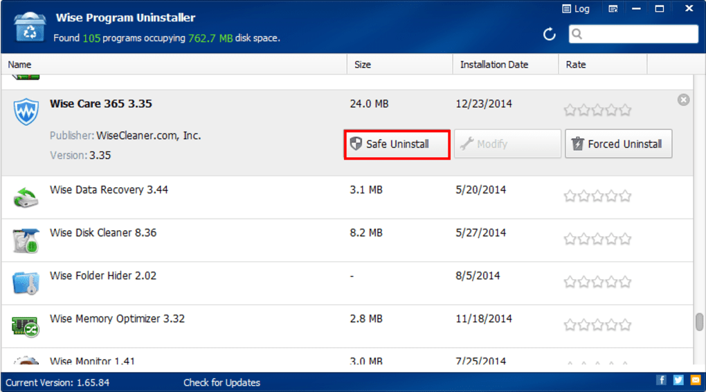 Wise Program Uninstaller 3.1.4.256 free instals