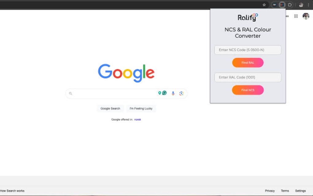 RALify - NCS to RAL Colour Converter for Google Chrome - Extension Download