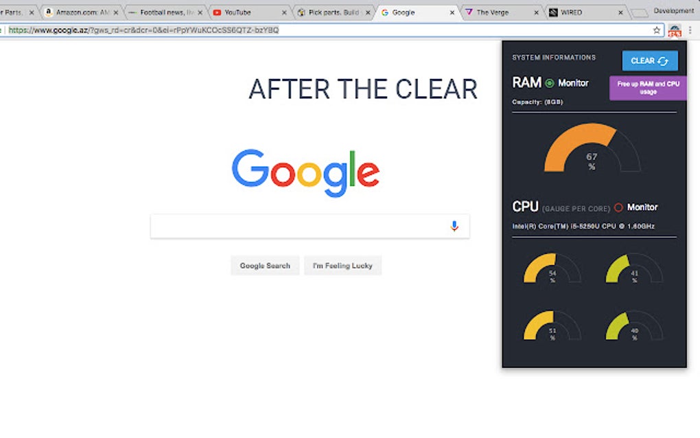 monitor and clean systems cpu / ram usage chrome plugin