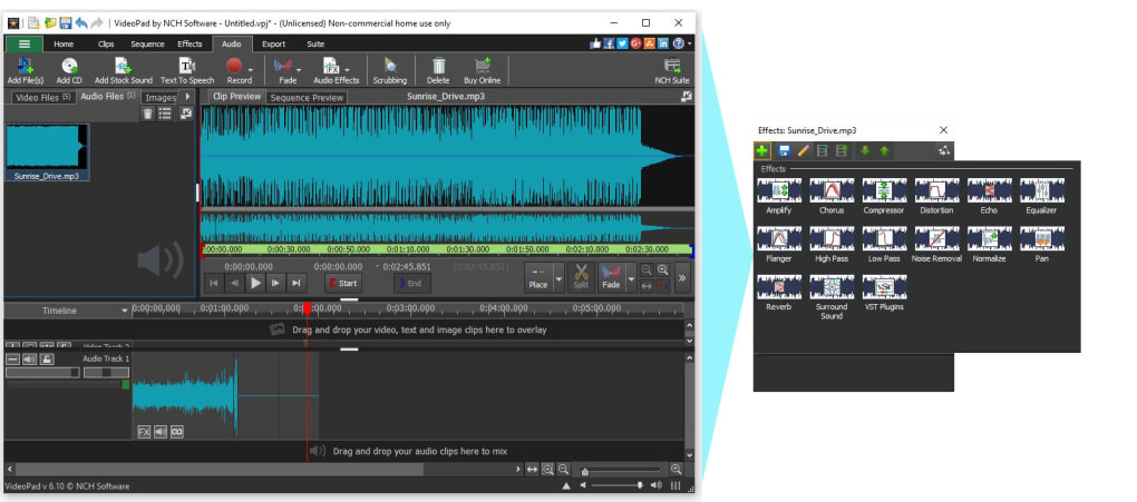 videopad video editor add music