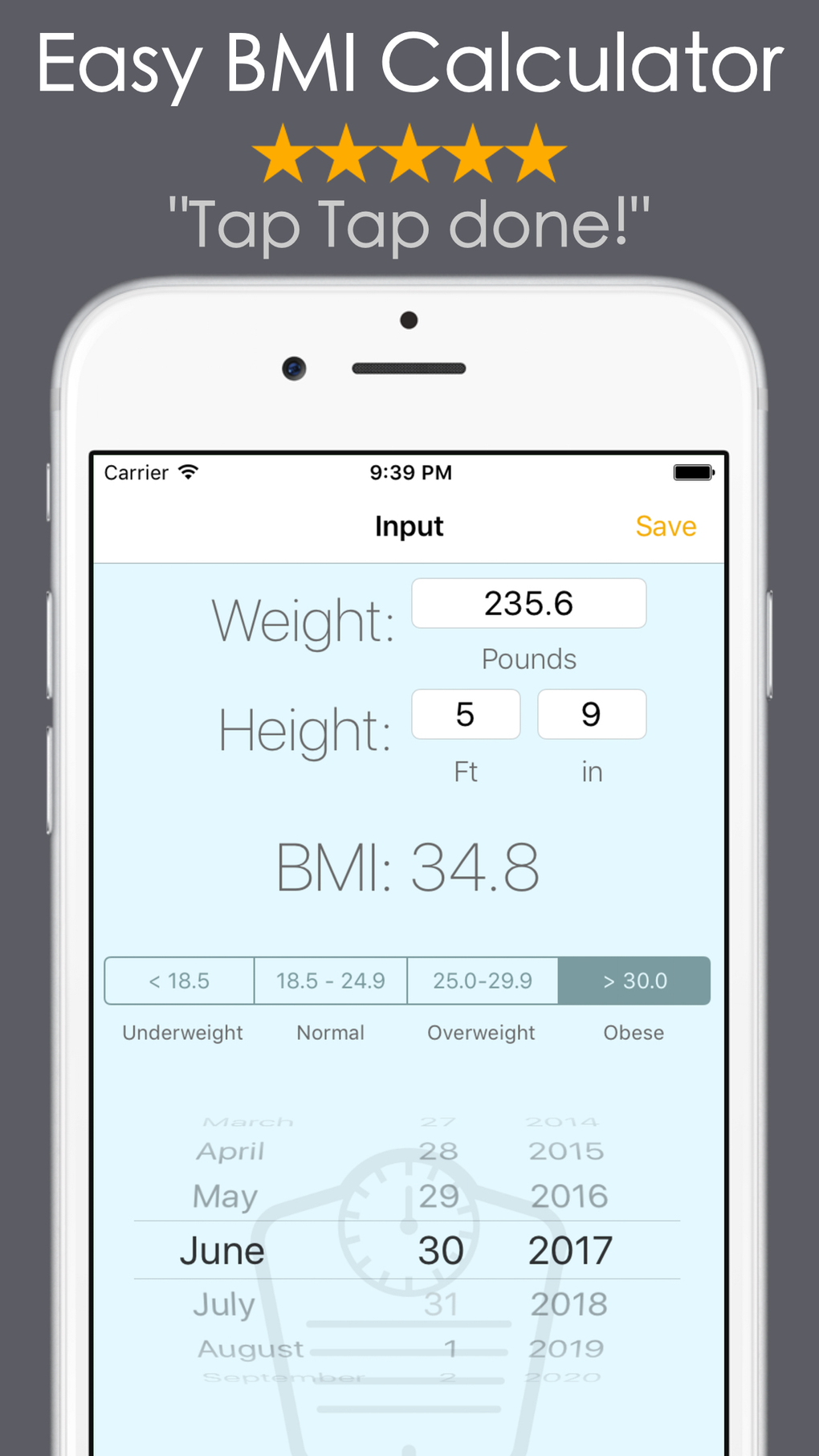 BMI Calculator Body Mass Index لنظام IPhone - تنزيل