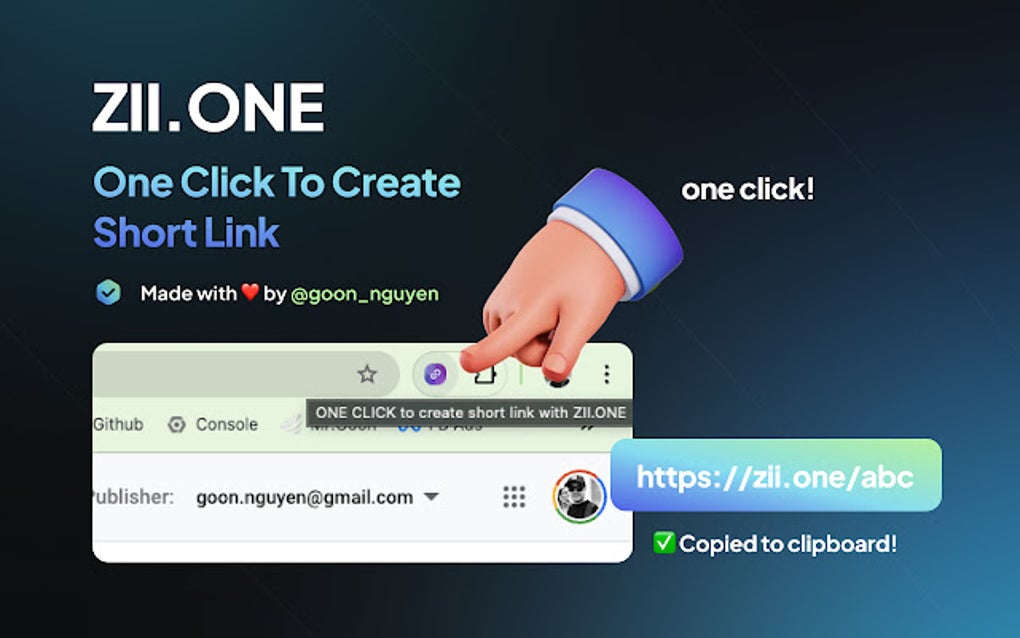 One click to create short link with zii one para google chrome