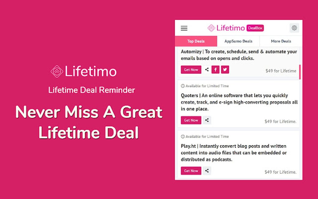 Lifetime Deal Reminder By Lifetimo For Google Chrome - Extension Download