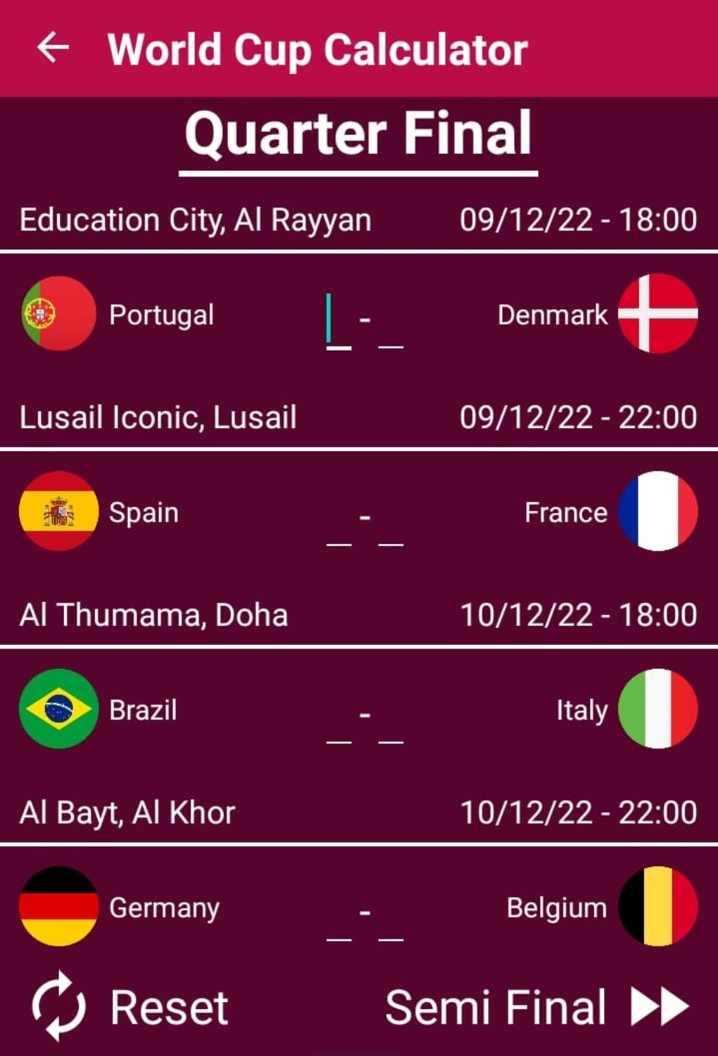 World Cup 2022 - Bracket - Calculator Qatar for Android