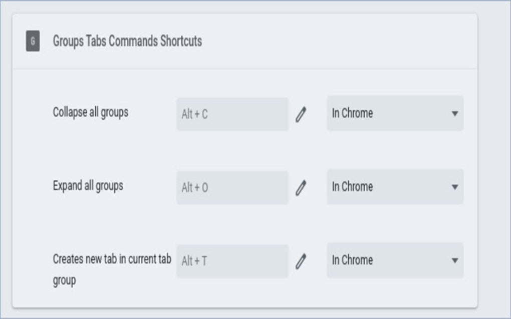 Groups Tabs Commands Shortcuts Google Chrome için Eklenti İndir