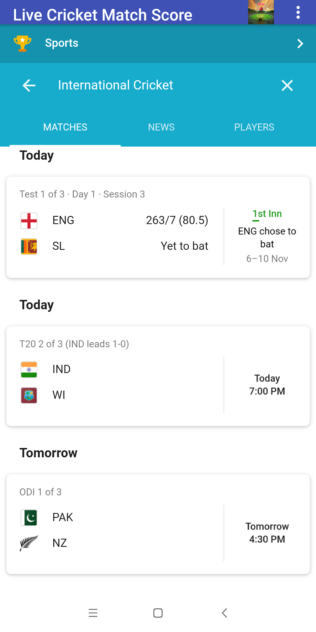 Live Cricket Match Scores APK Android 