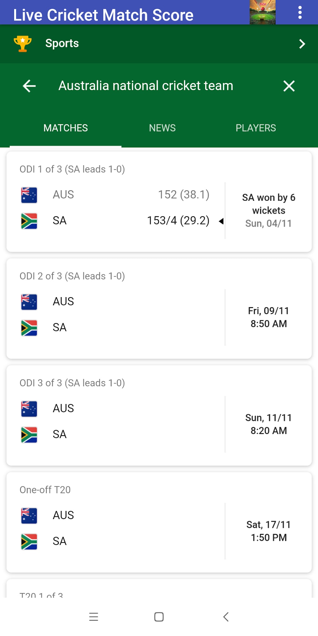 Live Cricket Match Scores Apk Android 版 下载