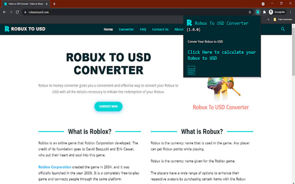 Robux To USD Converter para Google Chrome - Extensão Download