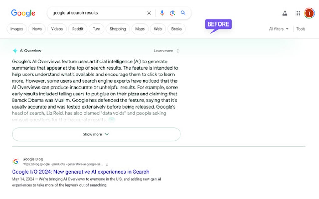 Google AI Results Blocker Google Chrome 용 확장 프로그램 다운로드