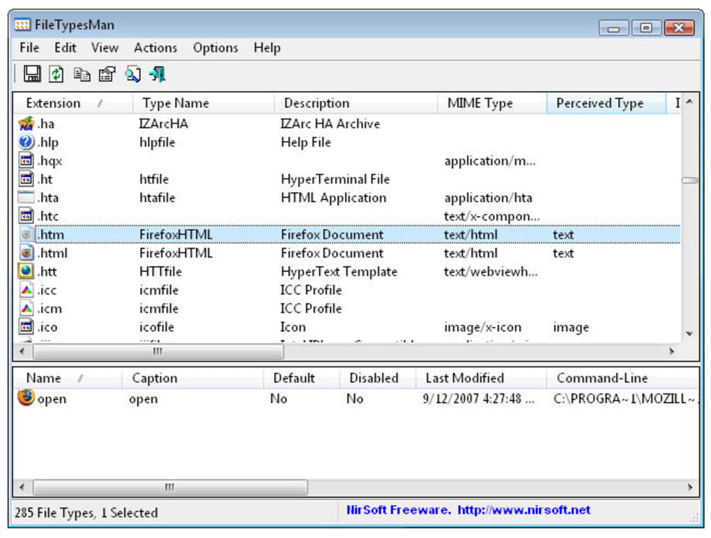FileTypesMan - Alternative to 'File Types' manager of Windows