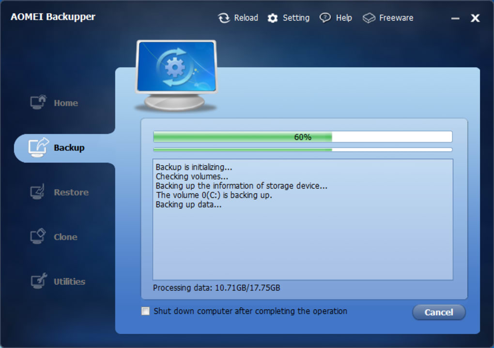 AOMEI Backupper Professional 7.3.1 downloading