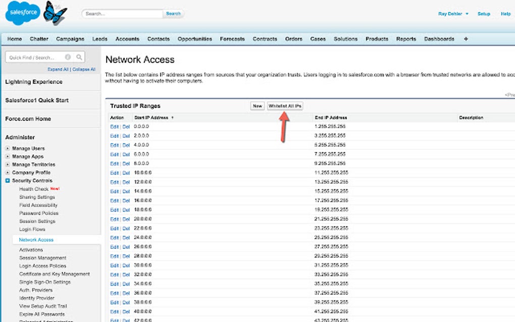 whitelist all ips for salesforce