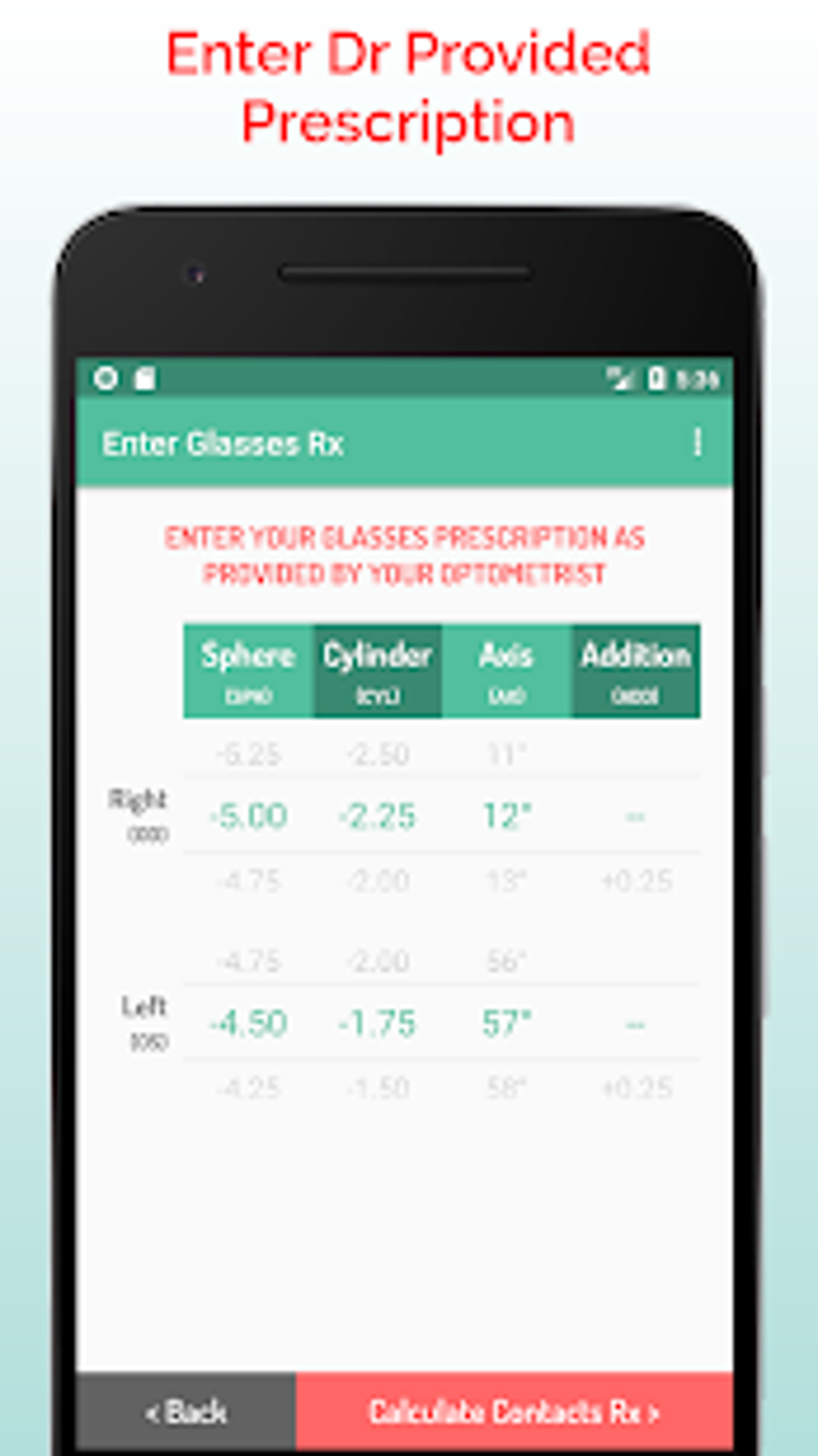 Contact Lens Prescription Calculator для Android — Скачать