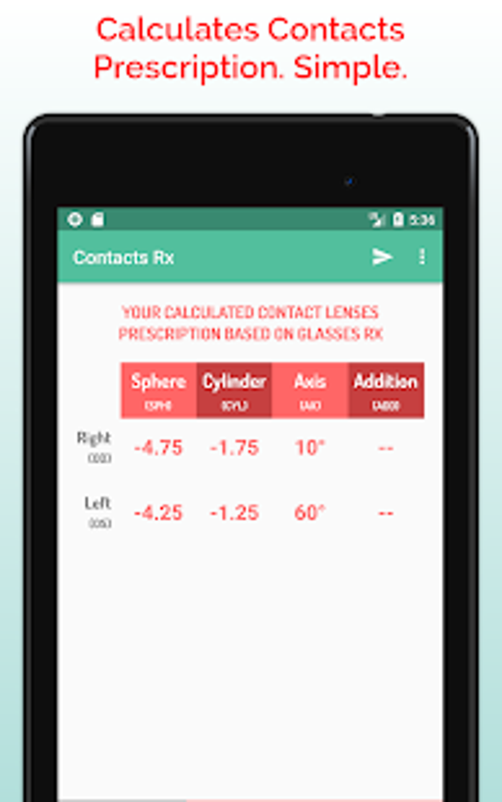 Contact Lens Prescription Calculator для Android — Скачать