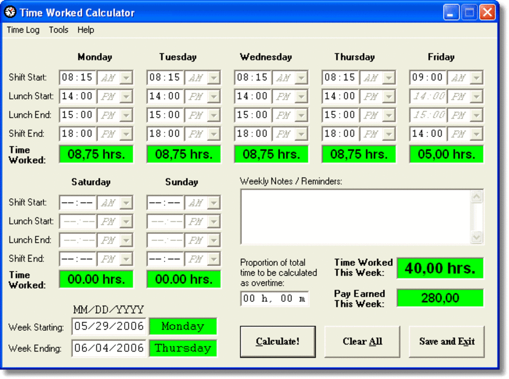 Time Worked Calculator untuk Windows - Unduh
