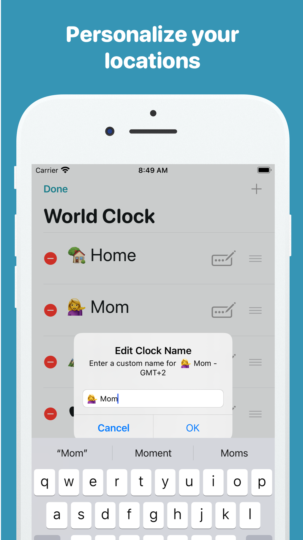 IPhone I in World Clock Time Widget ndir
