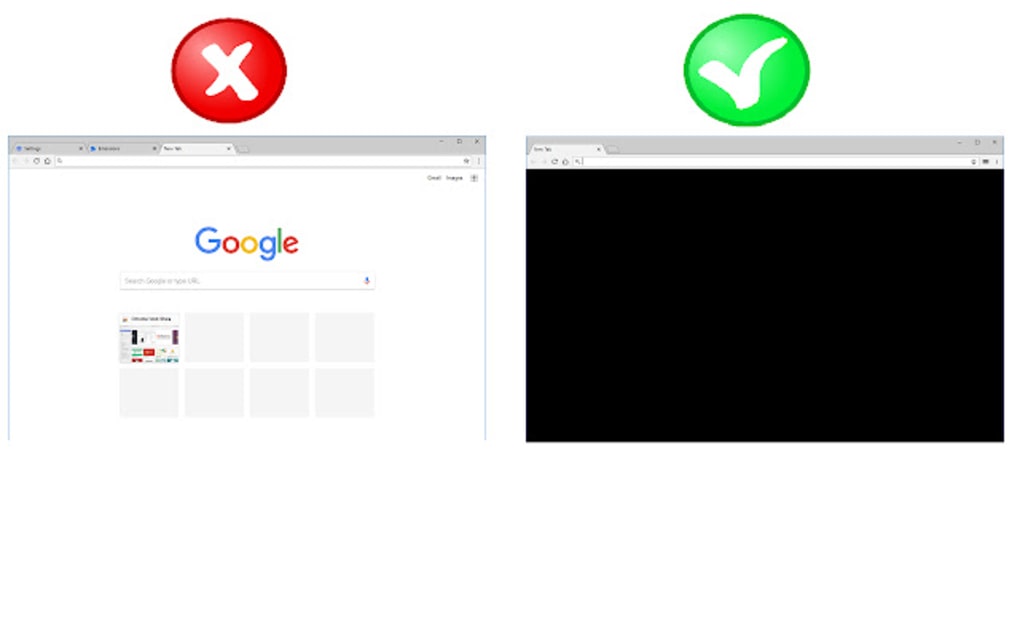 Темный браузер расширения. Веб-страница по адресу Chrome://newtab. Open in New Tab icon. Chrome://newtab/#most_visitedffff.
