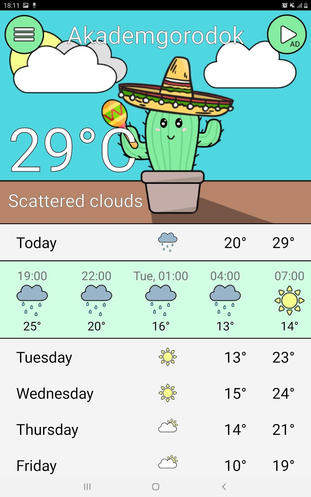 Cactus weather app: Forecast widget clocks для Android — Скачать