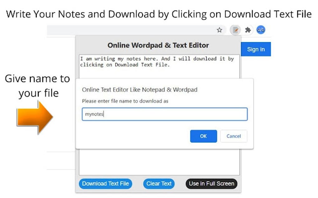 Online text editor like notepad wordpad for google chrome extension