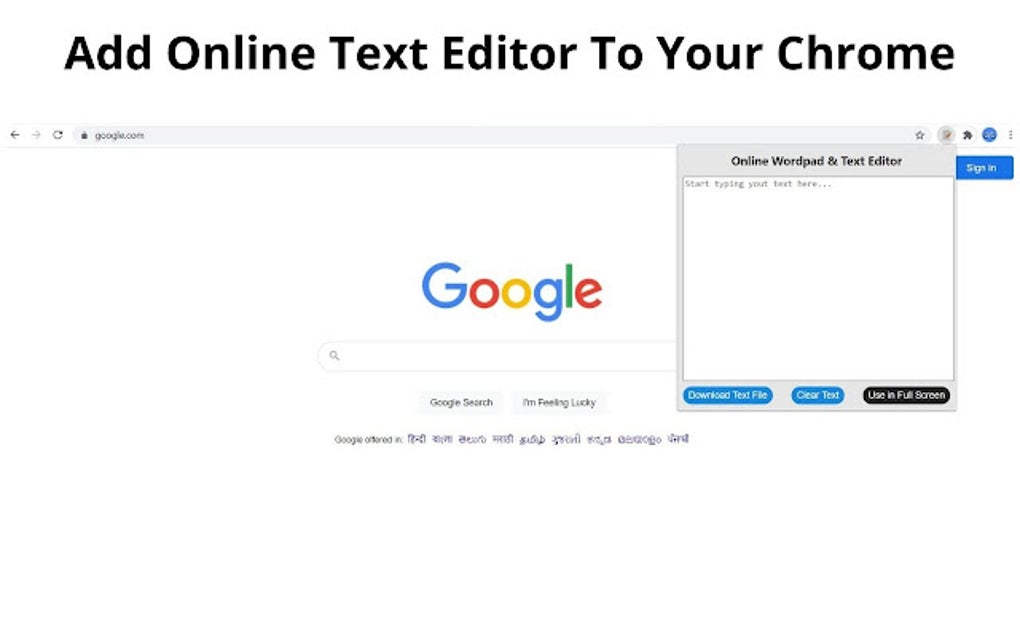 Online text editor like notepad wordpad for google chrome extension