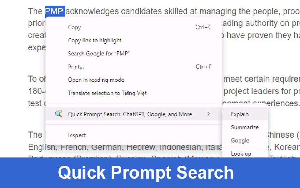 Quick Prompt Search: ChatGPT, Google, and More cho Google Chrome - Tiện ...