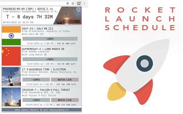 Rocket Launch Schedule สำหรับ Google Chrome ส่วนขยาย ดาวน์โหลด