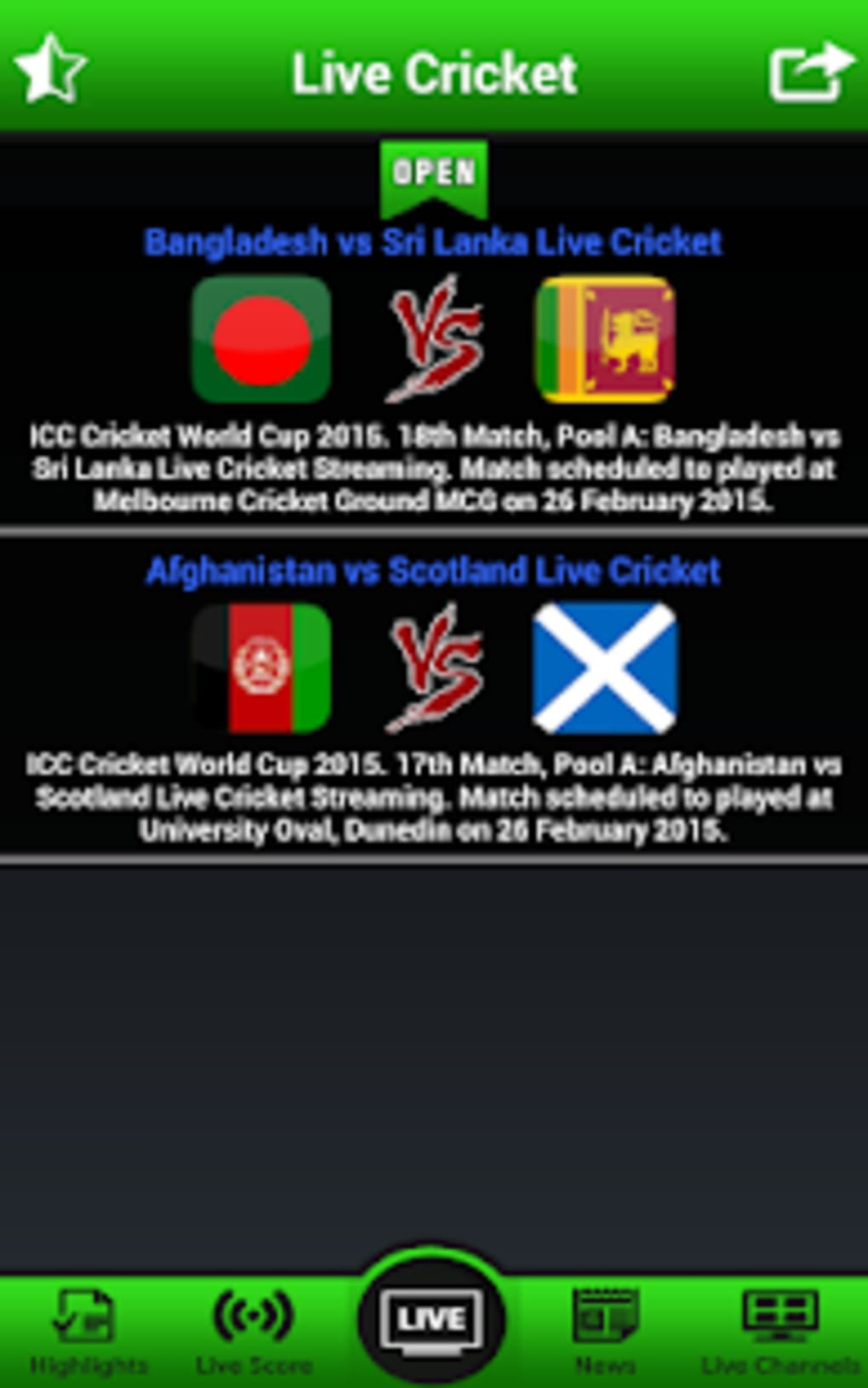 live cricket streaming free app for android