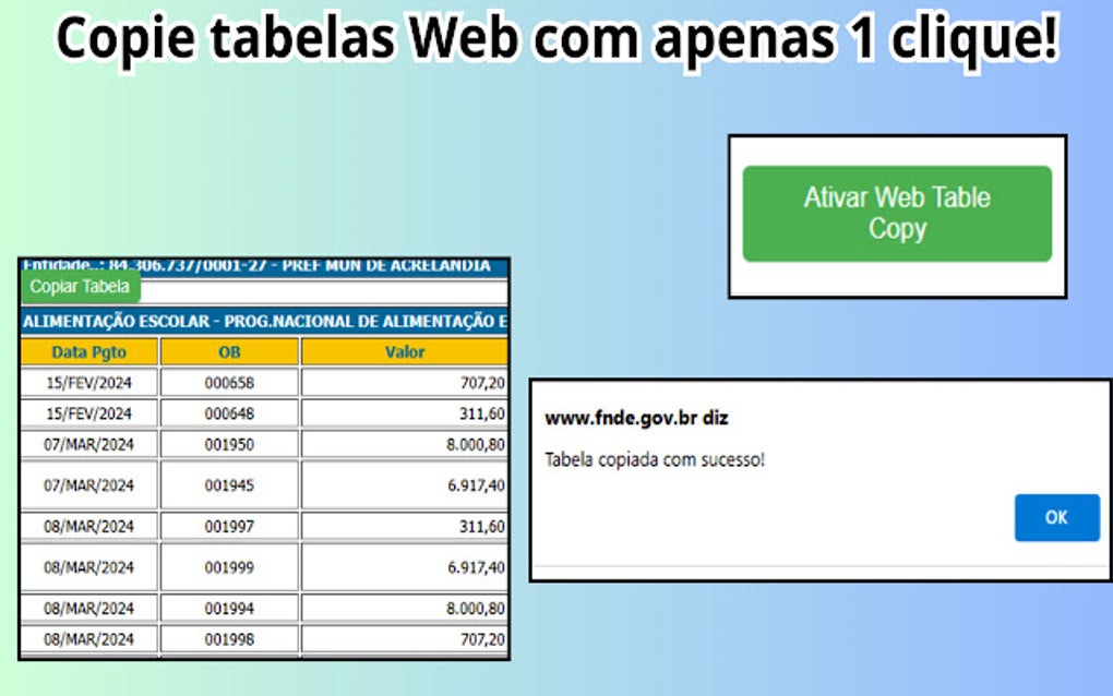Web table copy google chrome 