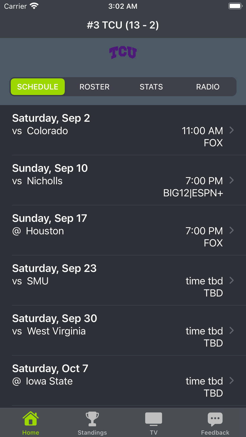 TCU Football Schedules para iPhone Download