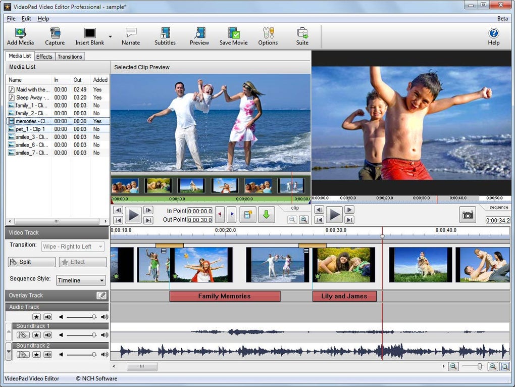 is videopad video editor free