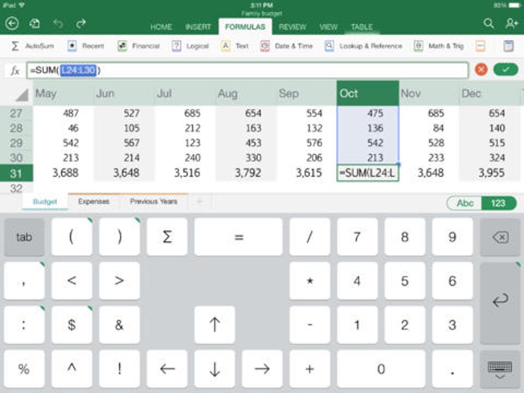 microsoft excel for ipad